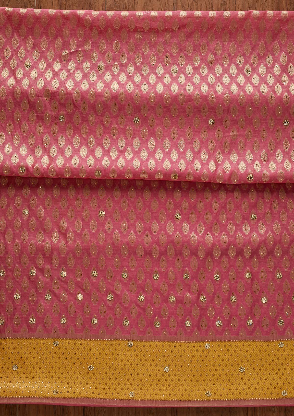 Pink Zariwork Brocade Designer Unstitched Salwar Suit - Koskii