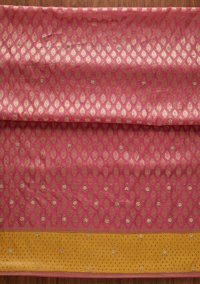 Pink Zariwork Brocade Designer Unstitched Salwar Suit - Koskii