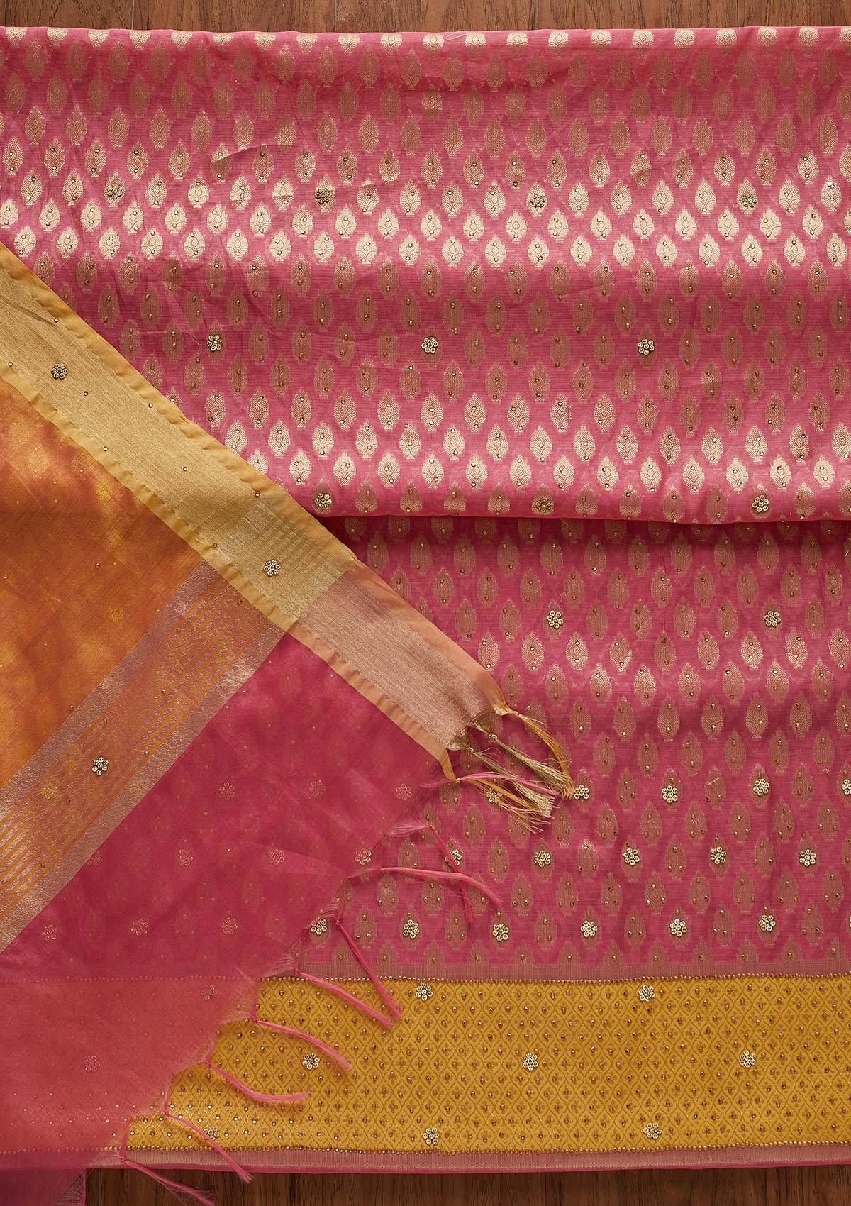 Pink Zariwork Brocade Designer Unstitched Salwar Suit - Koskii