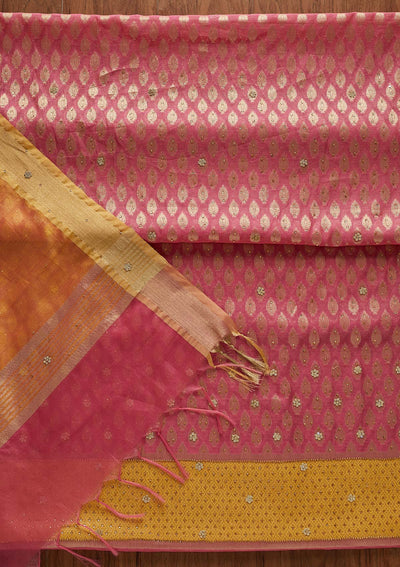 Pink Zariwork Brocade Designer Unstitched Salwar Suit - Koskii