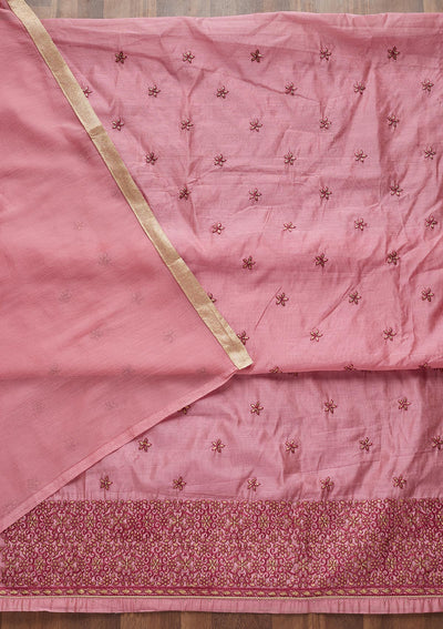 Pink Zariwork Chanderi Unstitched Salwar Suit - Koskii