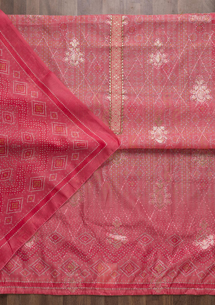 Pink Zariwork Chanderi Unstitched Salwar Suit-Koskii