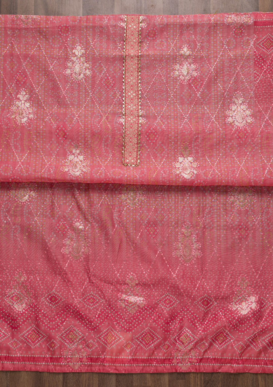 Pink Zariwork Chanderi Unstitched Salwar Suit-Koskii