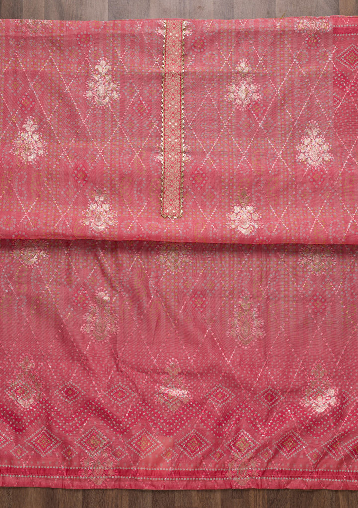 Pink Zariwork Chanderi Unstitched Salwar Suit-Koskii