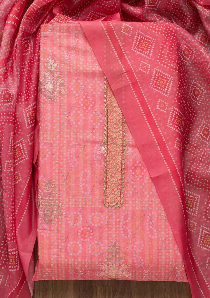 Pink Zariwork Chanderi Unstitched Salwar Suit-Koskii