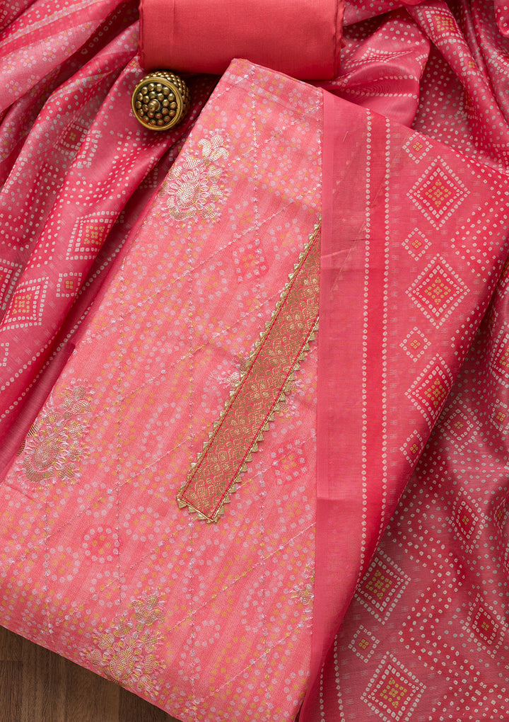 Pink Zariwork Chanderi Unstitched Salwar Suit-Koskii