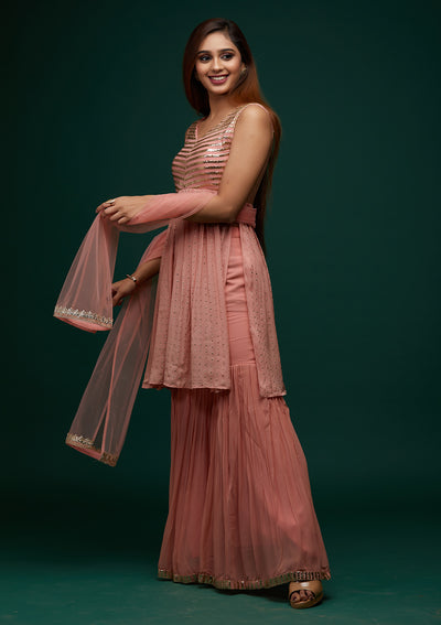 Pink Zariwork Georgette Designer Salwar Suit - Koskii