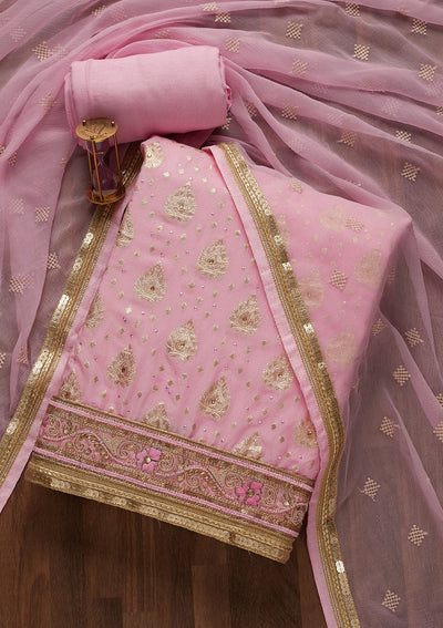 Pink Zariwork Georgette Semi-Stitched Salwar Suit-Koskii