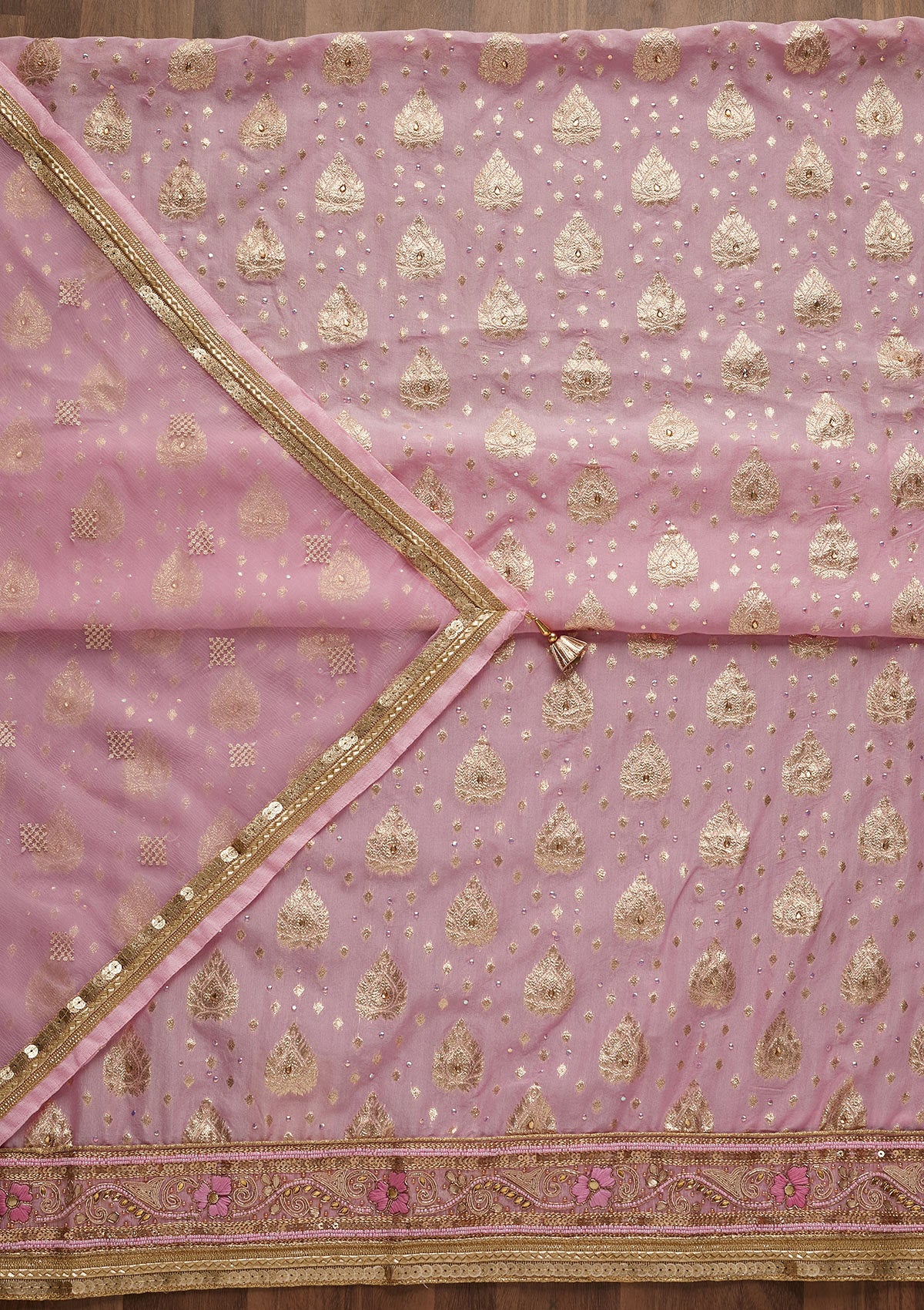 Pink Zariwork Georgette Semi-Stitched Salwar Suit-Koskii
