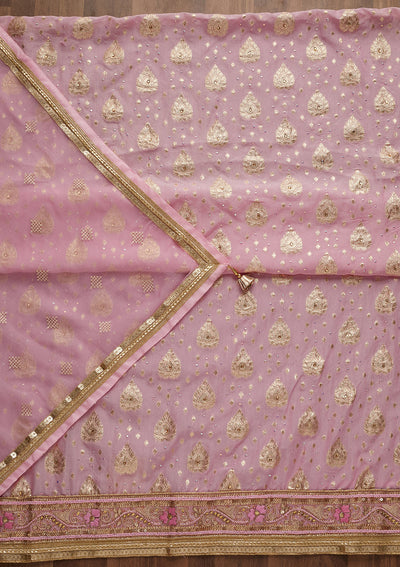 Pink Zariwork Georgette Semi-Stitched Salwar Suit-Koskii
