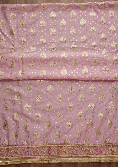 Pink Zariwork Georgette Semi-Stitched Salwar Suit-Koskii