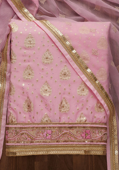 Pink Zariwork Georgette Semi-Stitched Salwar Suit-Koskii