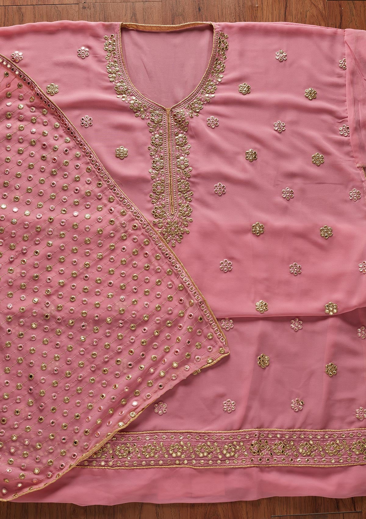 Pink Zariwork Georgette Designer Unstitched Salwar Suit - koskii