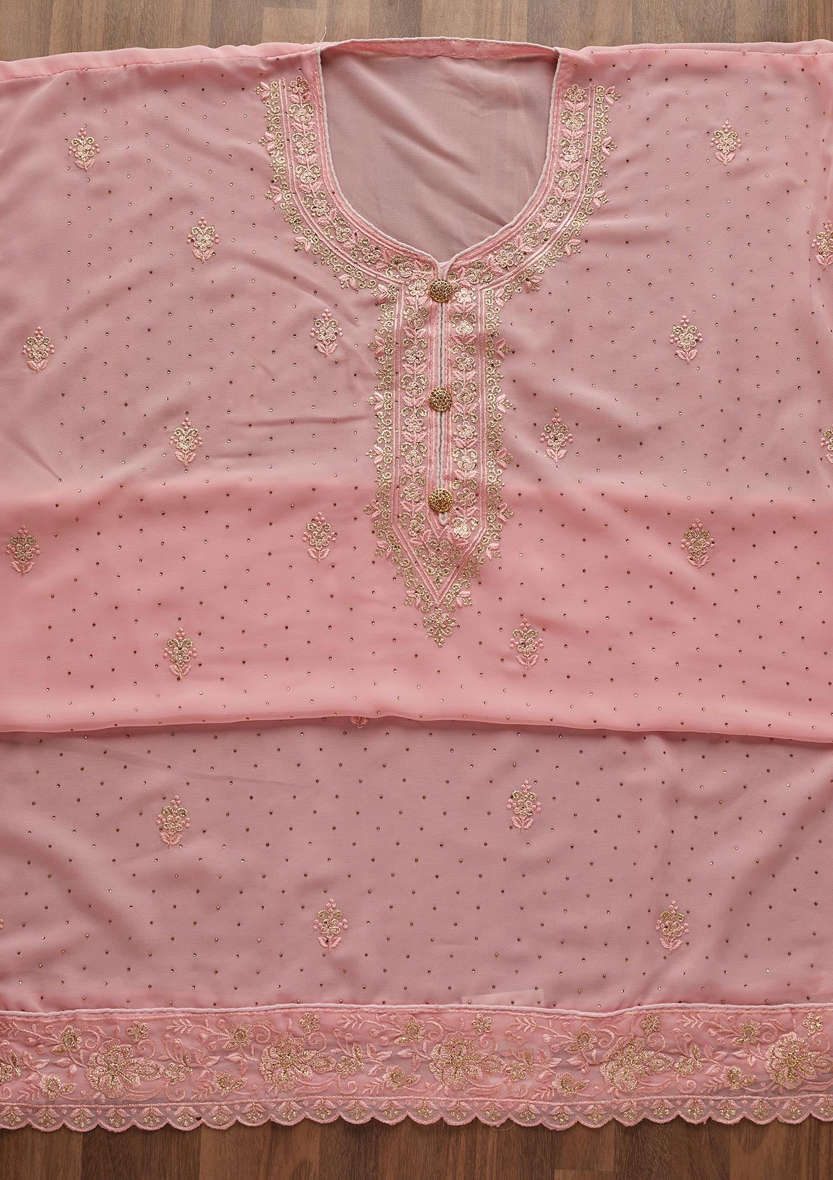 Pink Zariwork Georgette  Unstitched Salwar Suit - Koskii