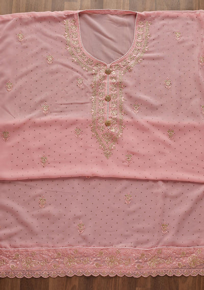 Pink Zariwork Georgette  Unstitched Salwar Suit - Koskii