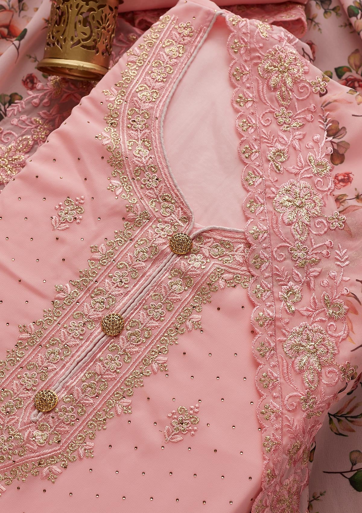 Pink Zariwork Georgette  Unstitched Salwar Suit - Koskii