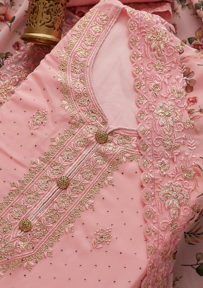 Pink Zariwork Georgette  Unstitched Salwar Suit - Koskii