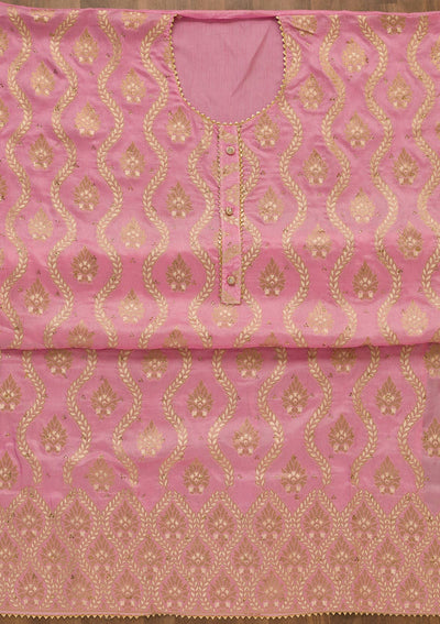 Pink Zariwork Silk Unstitched Salwar Suit-Koskii