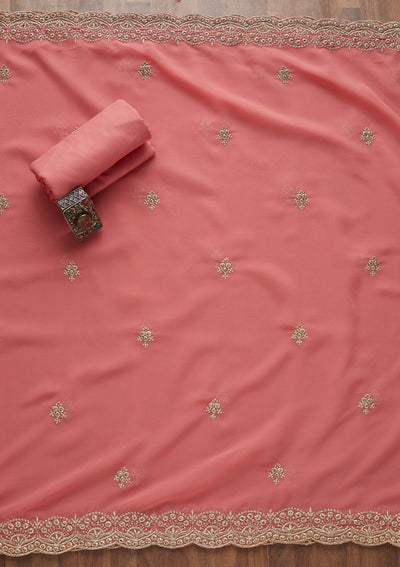 Pink Zariwork Georgette Unstitched Salwar Suit-Koskii