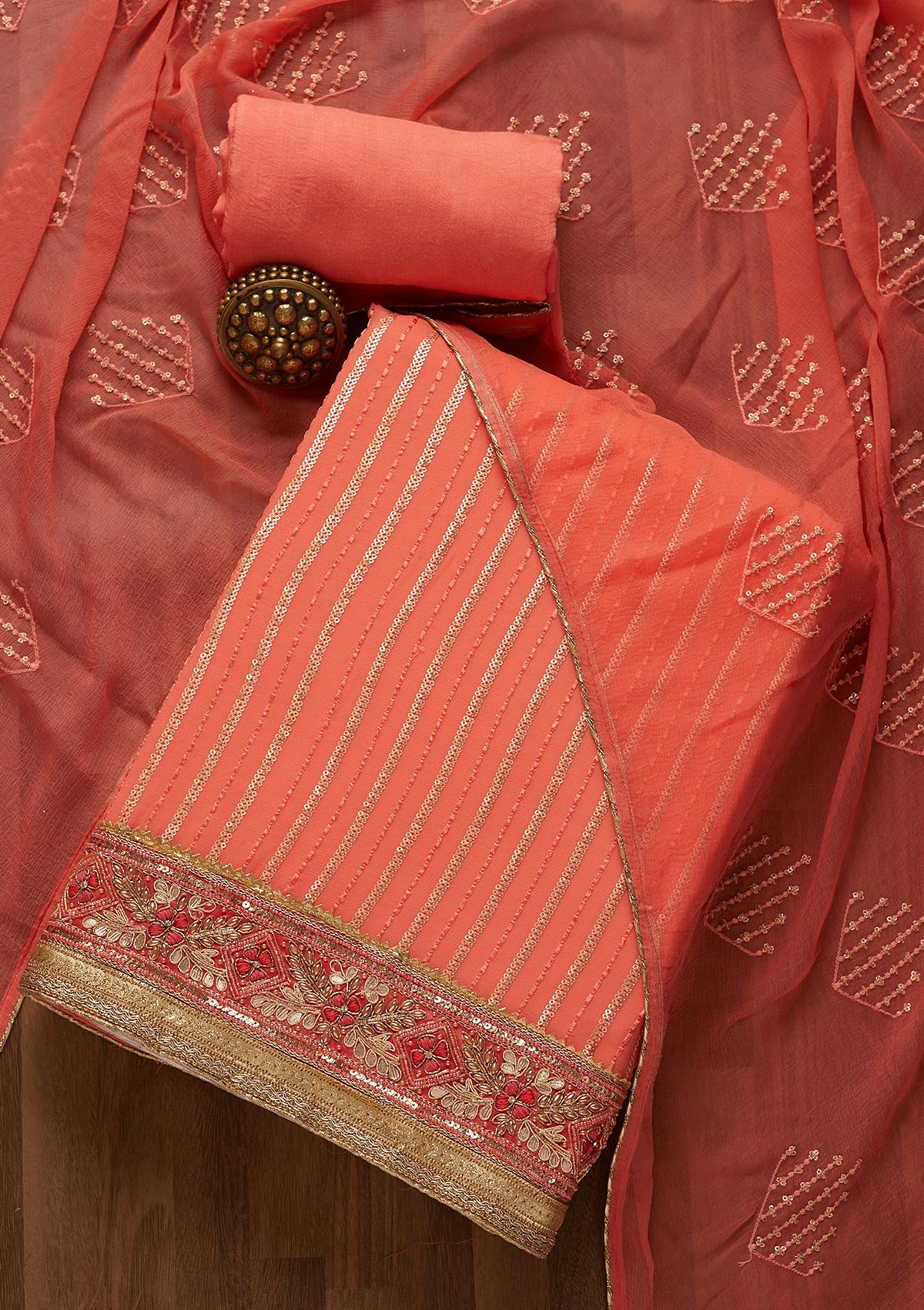 Pink Zariwork Georgette Unstitched Salwar Suit - Koskii