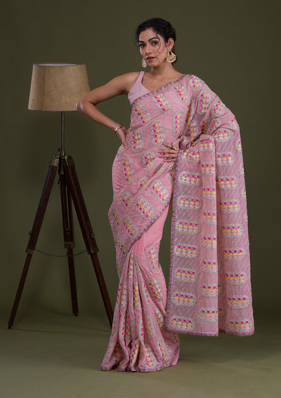 Pink Zariwork Georgette Saree-Koskii