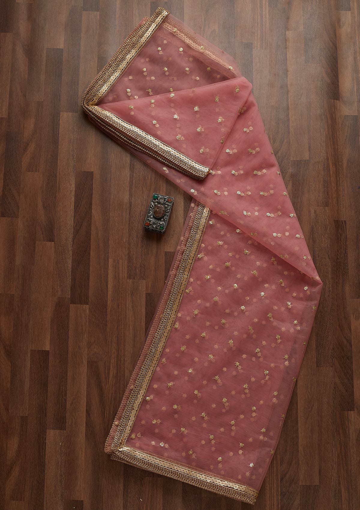Pink Zariwork Net Readymade Dupatta-Koskii