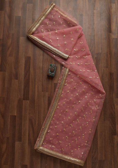 Pink Zariwork Net Readymade Dupatta-Koskii