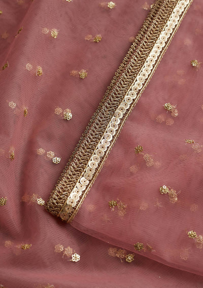 Pink Zariwork Net Readymade Dupatta-Koskii