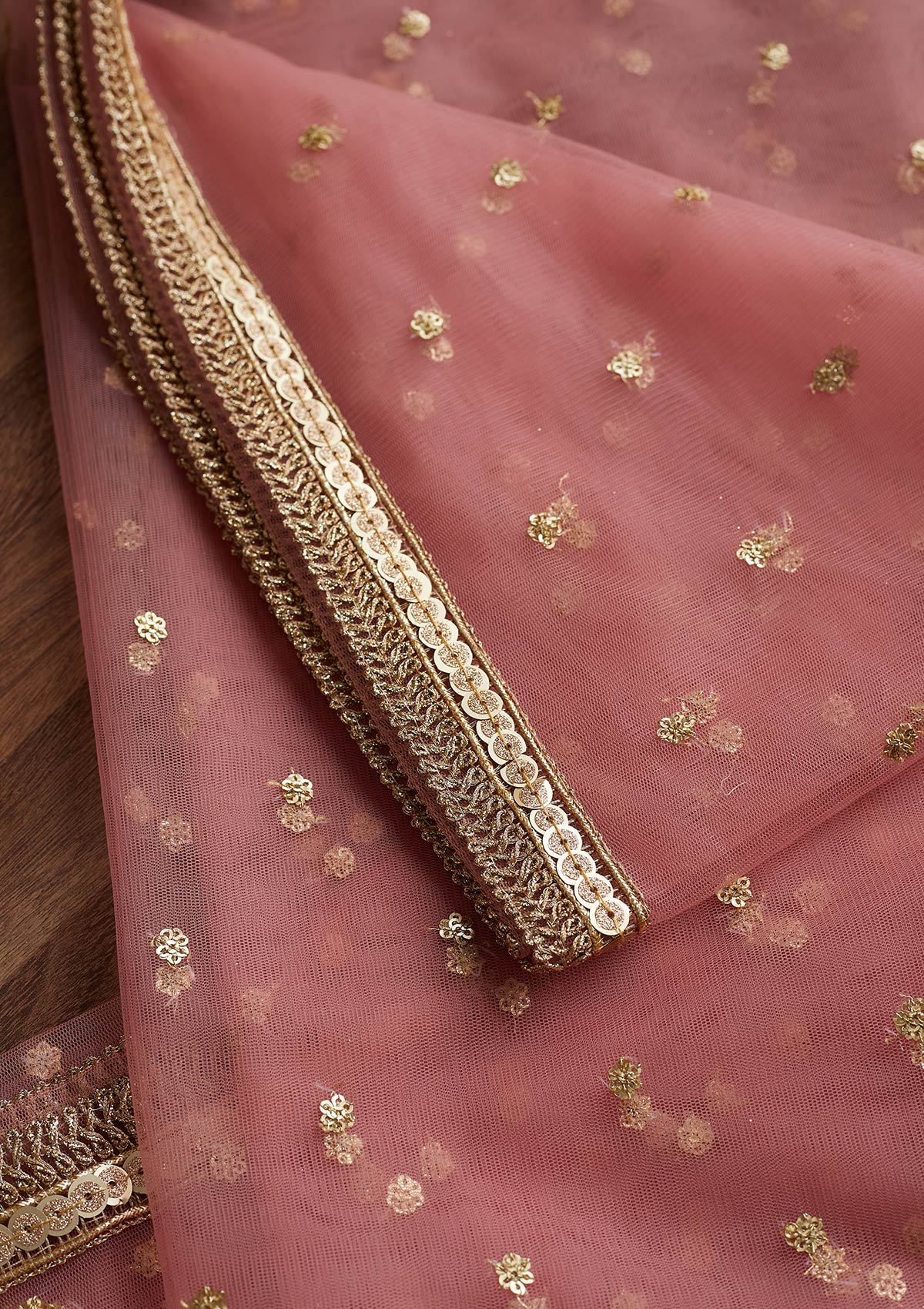 Pink Zariwork Net Readymade Dupatta-Koskii