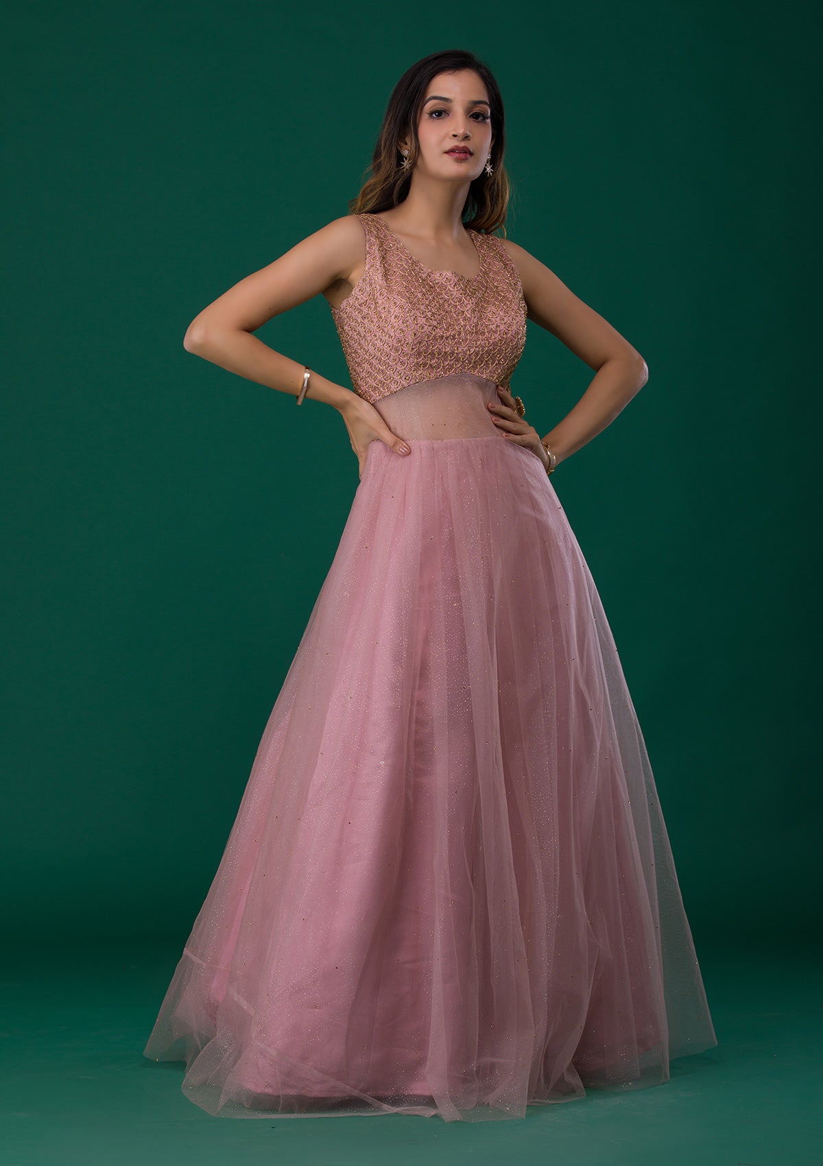 Pink Zariwork Net Designer Gown-Koskii