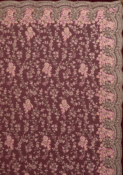 Pink Zariwork Net Designer Saree - koskii