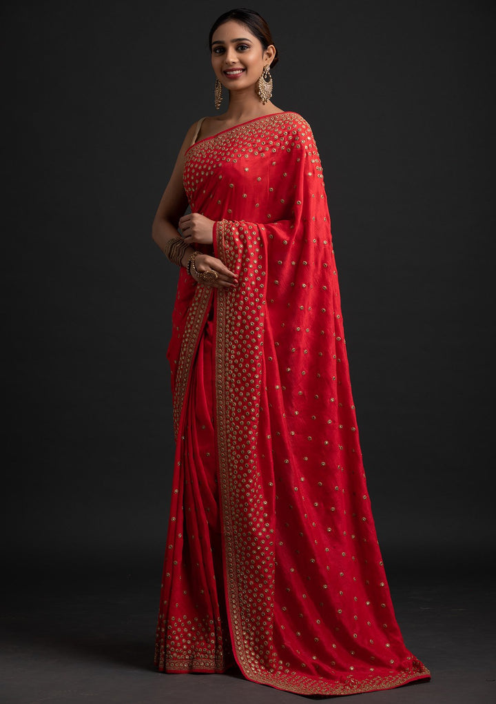 Pink Zariwork Raw Silk Designer Saree - koskii