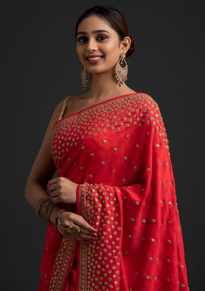 Pink Zariwork Raw Silk Designer Saree - koskii