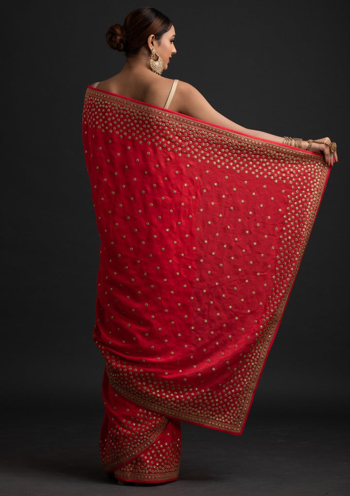 Pink Zariwork Raw Silk Designer Saree - koskii