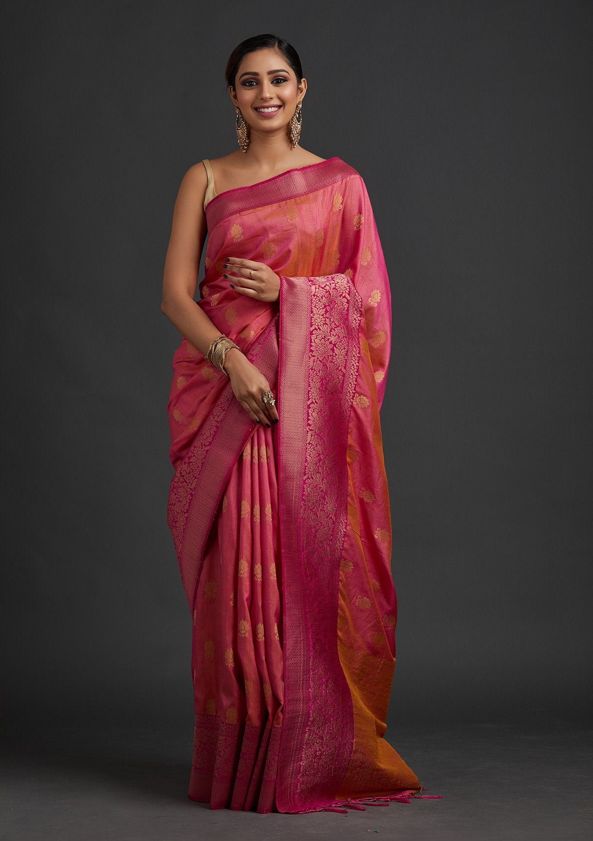 Pink Zariwork Raw Silk Designer Saree - koskii