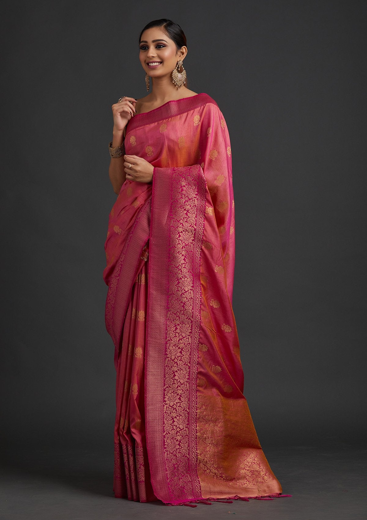 Pink Zariwork Raw Silk Designer Saree - koskii