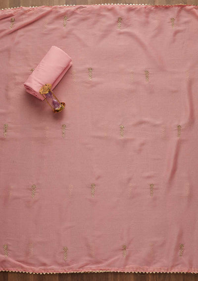 Pink Zariwork Art Silk Unstitched Salwar Suit-Koskii
