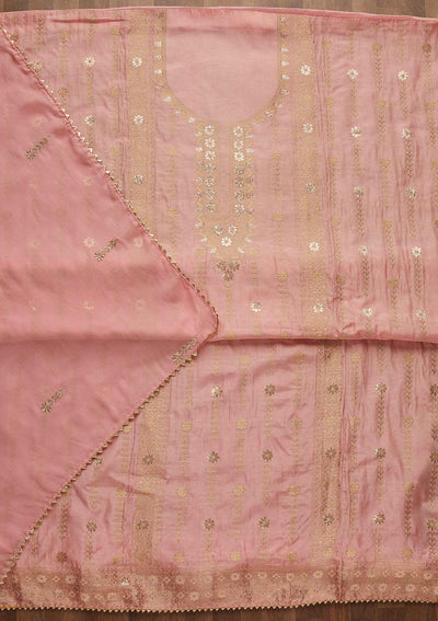 Pink Zariwork Art Silk Unstitched Salwar Suit-Koskii