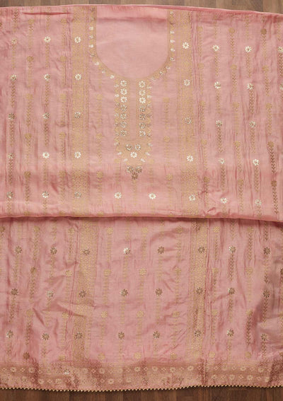 Pink Zariwork Art Silk Unstitched Salwar Suit-Koskii