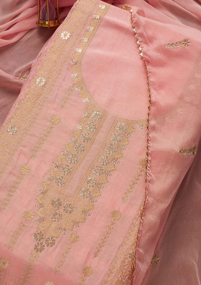 Pink Zariwork Art Silk Unstitched Salwar Suit-Koskii