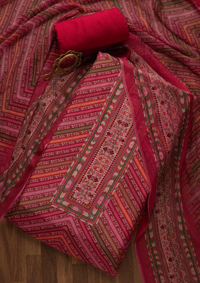 Pink Printed Art Silk Unstitched Salwar Suit-Koskii