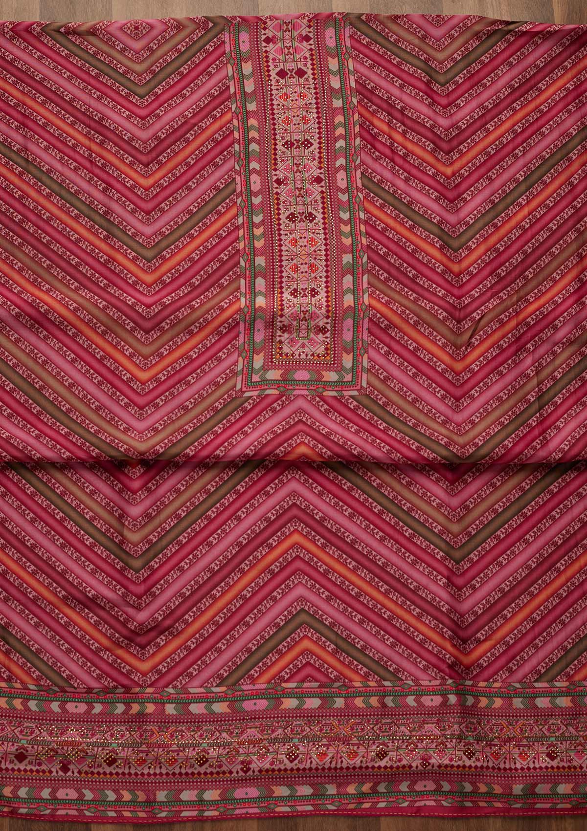 Pink Printed Art Silk Unstitched Salwar Suit-Koskii