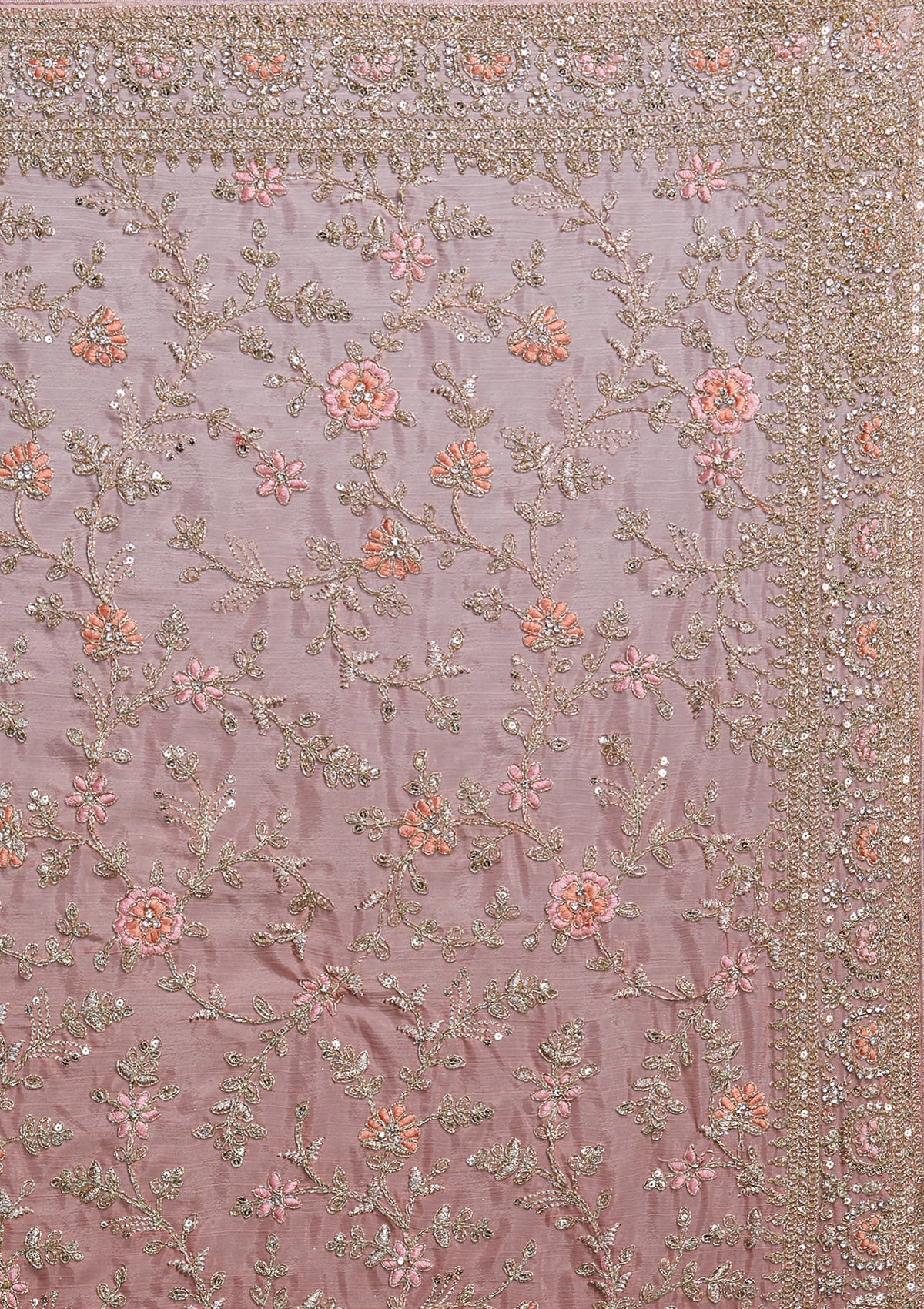 Pink Zariwork Semi Crepe Saree - Koskii