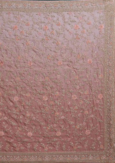 Pink Zariwork Semi Crepe Saree - Koskii
