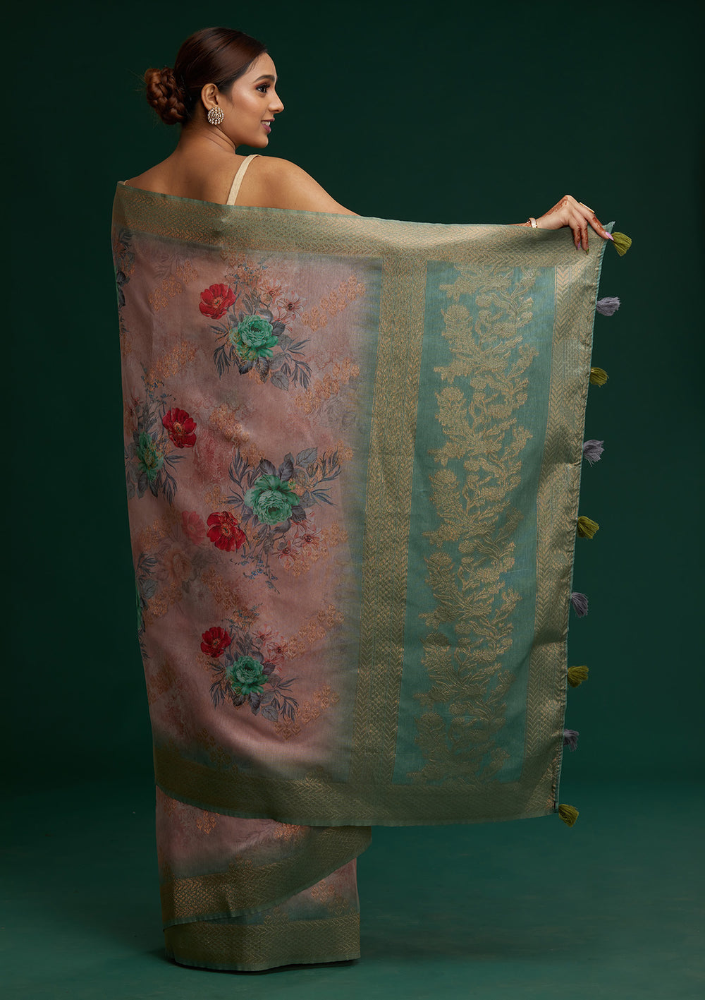 Pink Zariwork Taffeta Silk Saree - Koskii