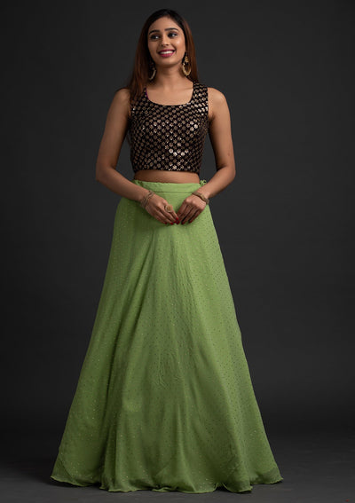 Pista Green Badla Georgette Designer Skirt - koskii