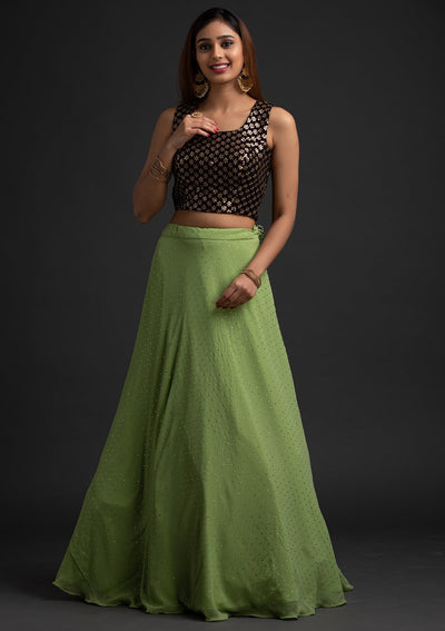 Pista Green Badla Georgette Designer Skirt - koskii