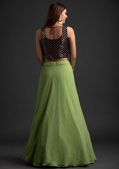 Pista Green Badla Georgette Designer Skirt - koskii