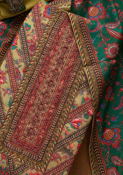 Pista Green Cutdana Art Silk Designer Unstitched Salwar Suit - koskii