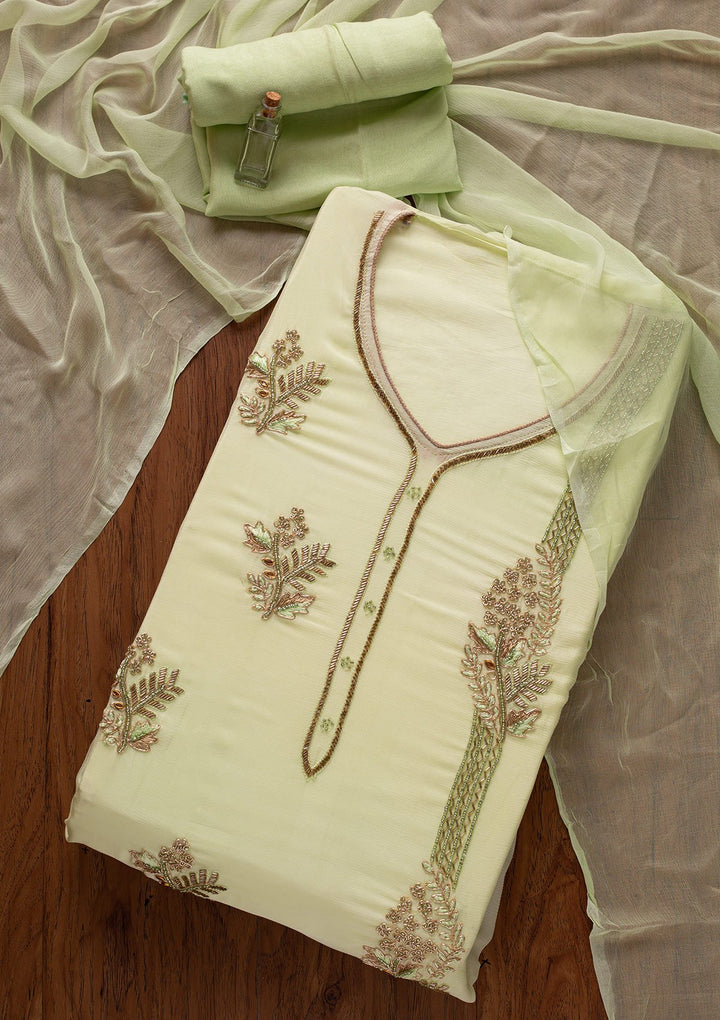 Pista Green Cutdana Semi Crepe Designer Unstitched Salwar Suit - koskii